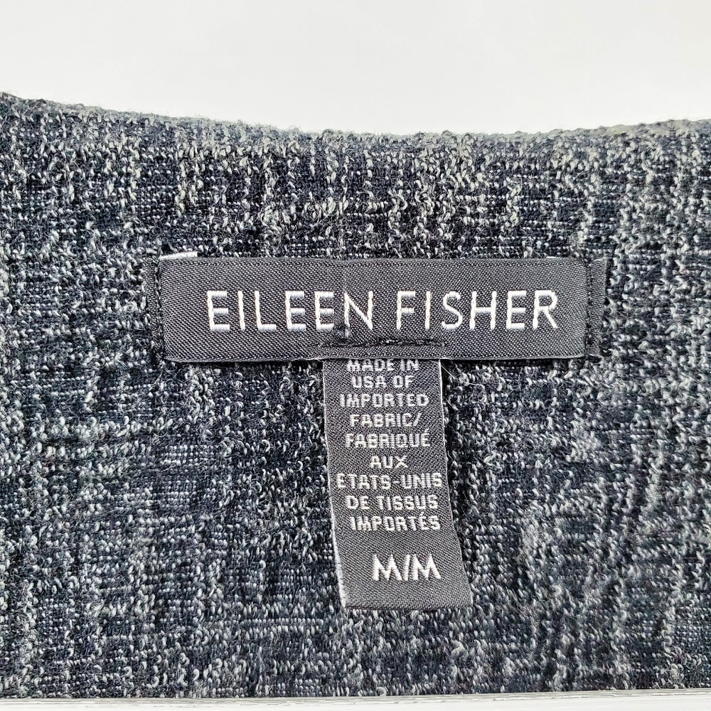 Eileen Fisher Blue Gray Textured Open Trench Coat Cotton Blend - Picture 5 of 6